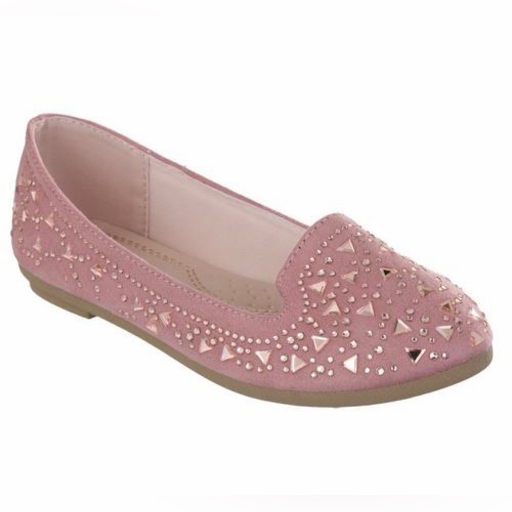 Girls Pink Faux Suede Embellished Flats NWT